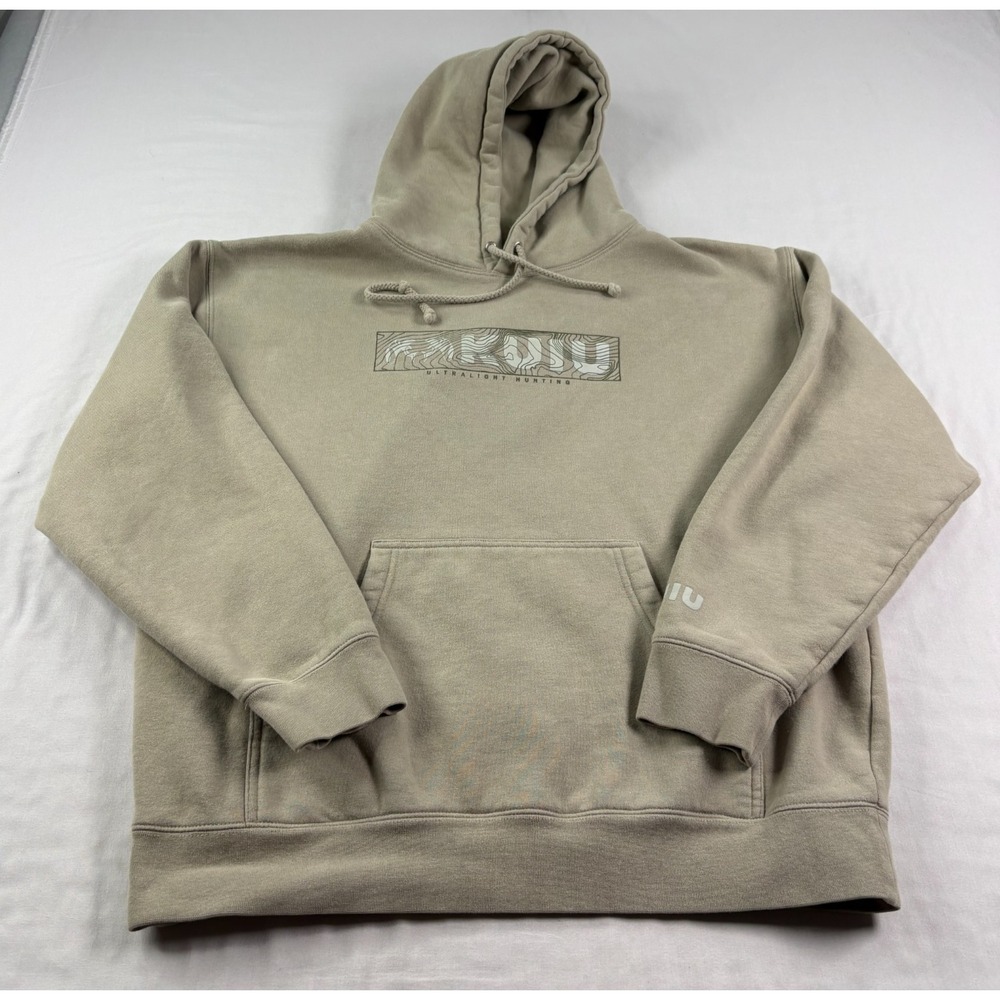 Kuiu Hoodie Mens Large Beige Pullover Sweatshirt Outdoor Hunting Spell Out